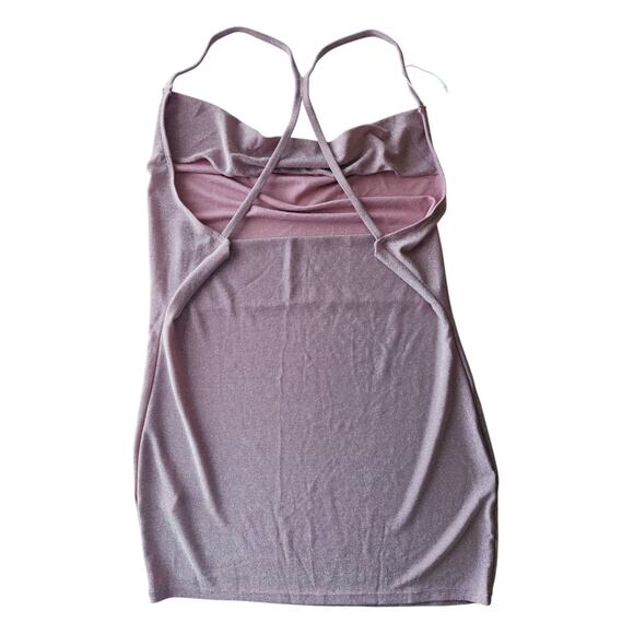 HALARA M Dress Bodycon Mini Glitter Pink Low Back Spaghetti Straps Stretch NEW - Picture 8 of 9